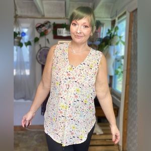 Lex & Madison Floral Sleeveless Flowy Cottagecore Blouse Size Medium